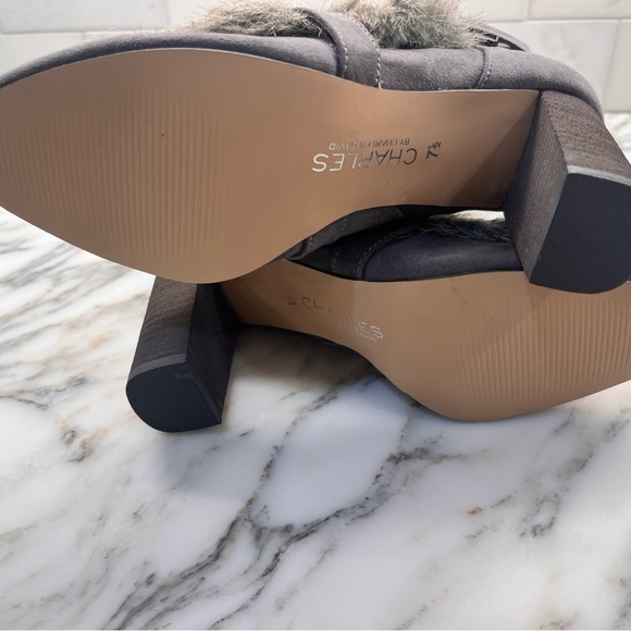 New! Women's Charles By Charles David Alberta Gray Microsuede Faux Fur Boot - Picture 9 of 14